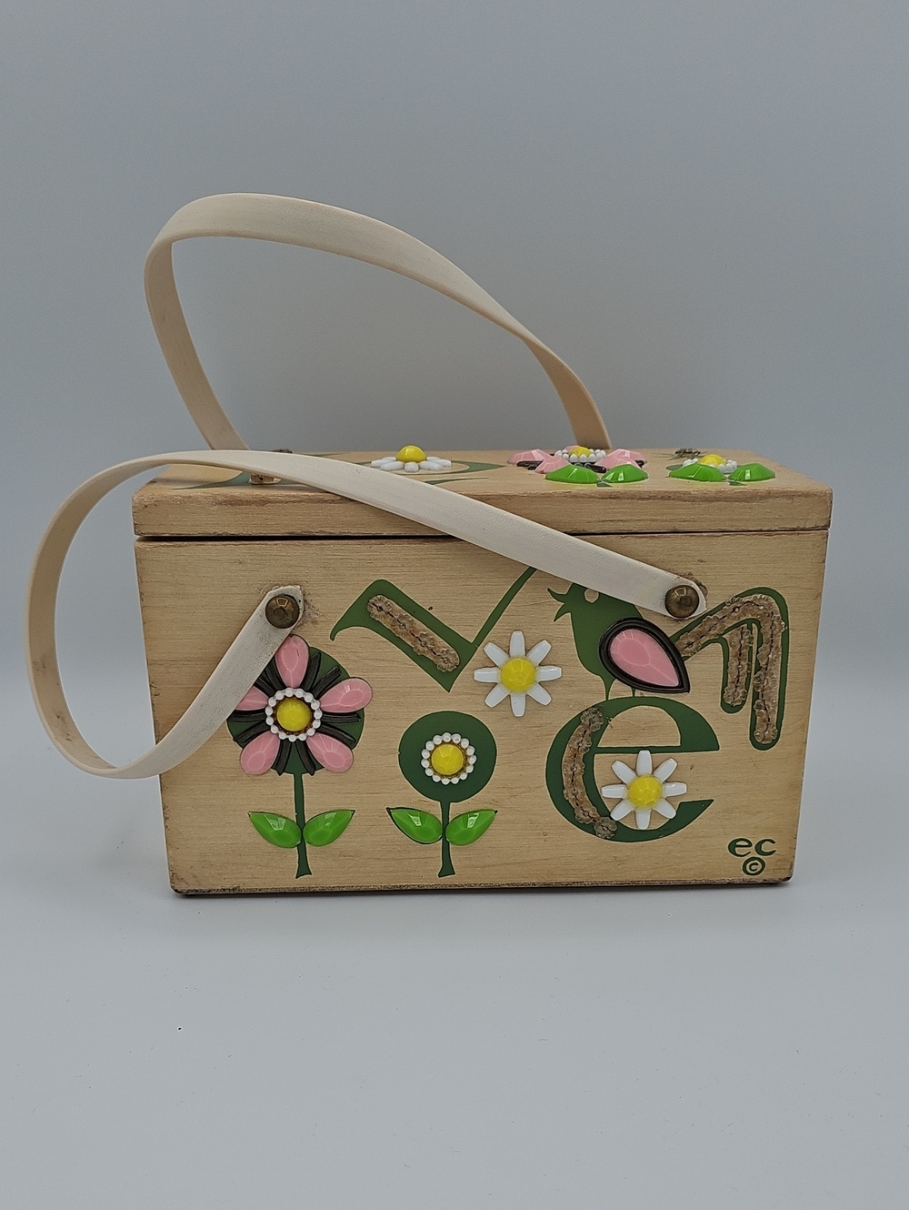Enid Collins of Texas Wood Love Box Bag Purse 1960s MCM